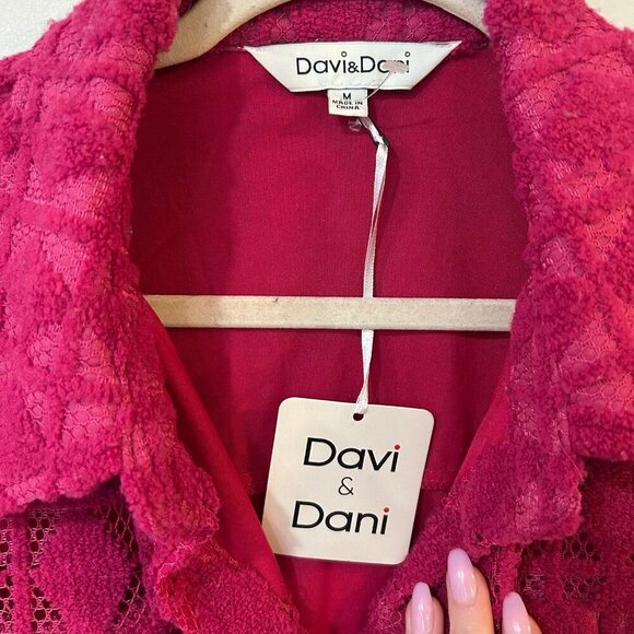 NWT Davi & Dani Hot Pink Textured Button Down Oversized Shacket Size Medium - Picture 4 of 8